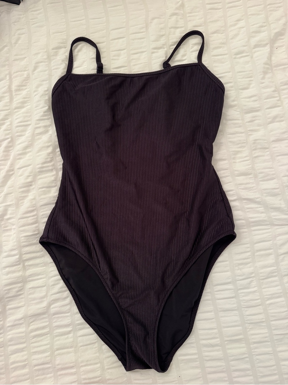 Aerie Black Ribbed One-Piece Swimsuit Large